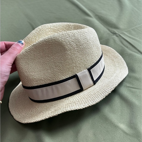 J. Crew Cream Straw Beach Fedora with Black Trim Womens Size L/XL - Picture 3 of 8